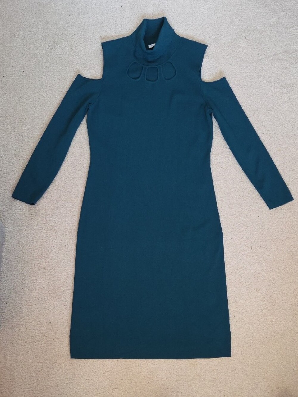Calvin Klein Teal Cold-Shoulder Rib Knit Turtleneck Dress